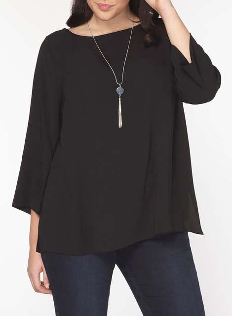 DP Curve Black Necklace Trim Blouse